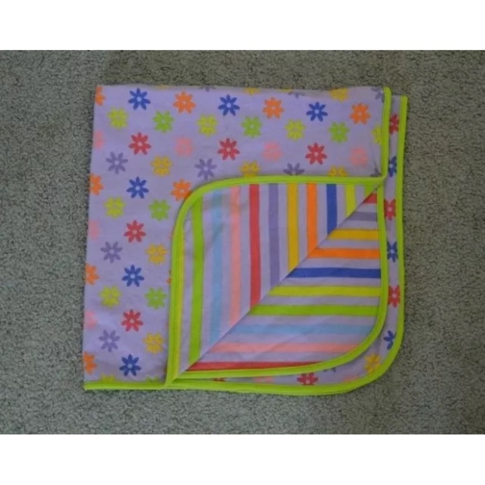 Little Miss Matched Baby Blanket Flowers Floral Stripes Purple Green Swaddle